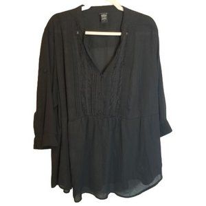 Torrid Womens 4X Black Pintuck Lace Trim 3/4 Sleev